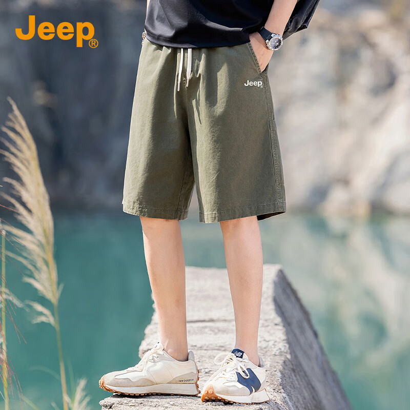 JEEP [Pure Cotton Comfort] Loose-Fitting Sweatpants, Men's Clothing, Summer Shorts, Wide-Leg Pants, Knee-Length Shorts