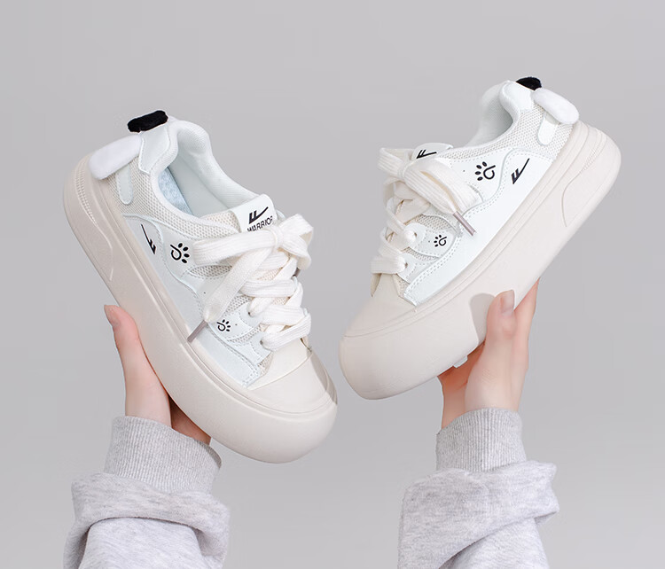 Warrior Women's Spring New Thick-Soled Casual White Sneakers 5022 Beige/Light Blue Size 35 9