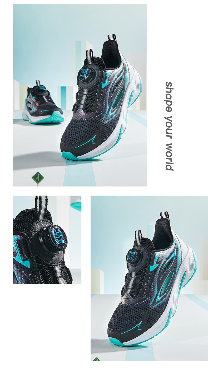 XTEP Children's Shoes Boys' Big Kids Mesh Leather Shock-Absorbing Rotating Buckle Running Shoes XTEP White/black/dazzling Blue 39 1