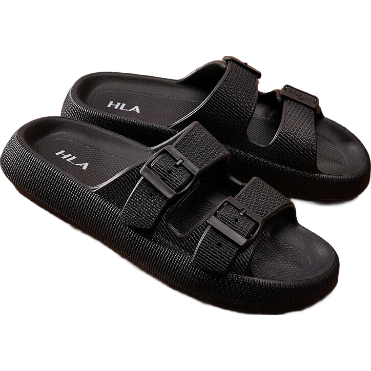 HLA Men's Shoes, Fashionable Breathable Outdoor Casual Sandals, Comfortable Height-Increasing HAALXM2EBK143, Black, Size 43