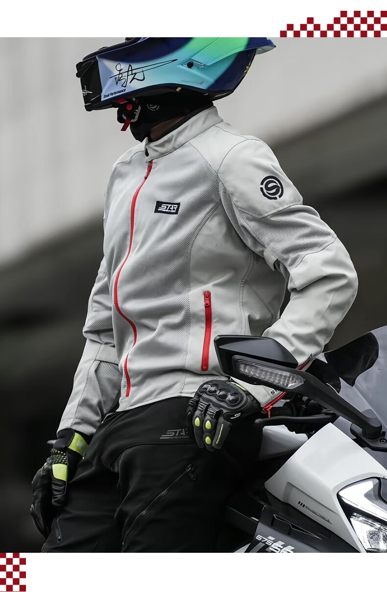 STAR FIELD KNIGHT Motorcycle Riding Jacket for Men, Summer Mesh Breathable Outdoor Motorbike Anti-Fall Top, Gray, Size L 11