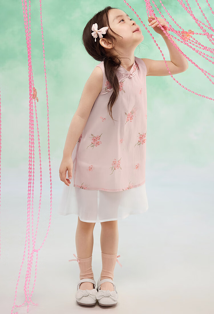 BALABALA Girls' Sleeveless Dress, New Chinese Style Dress, Baby Summer Outfit, Children's National Style Qipao Hanfu 9