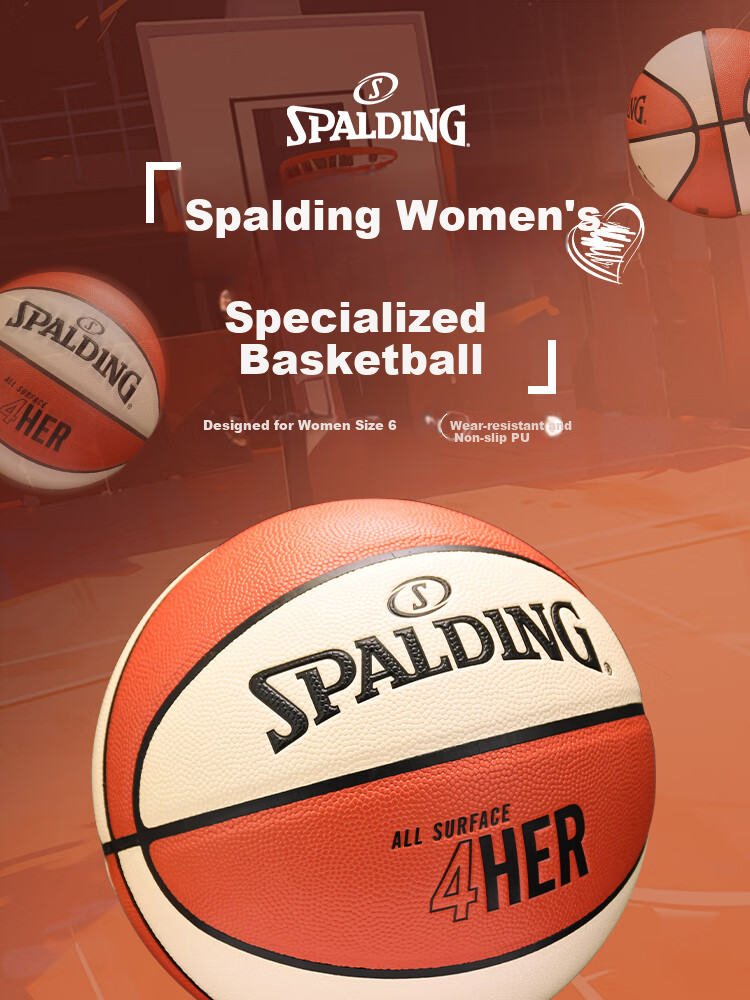 SPALDING Basketball 4Her Series Women's Size 6 Indoor/outdoor PU Basketball 77-724Y6REV1 1