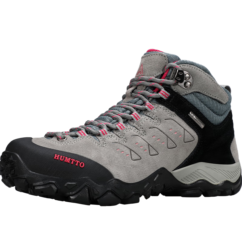 HUMTTO Women's Hiking Shoes Non-Slip Wear-Resistant Outdoor Trail Running Shoes Comfortable Shock Absorption Mountain Climbing Shoes Gray/Rose Red Size 36