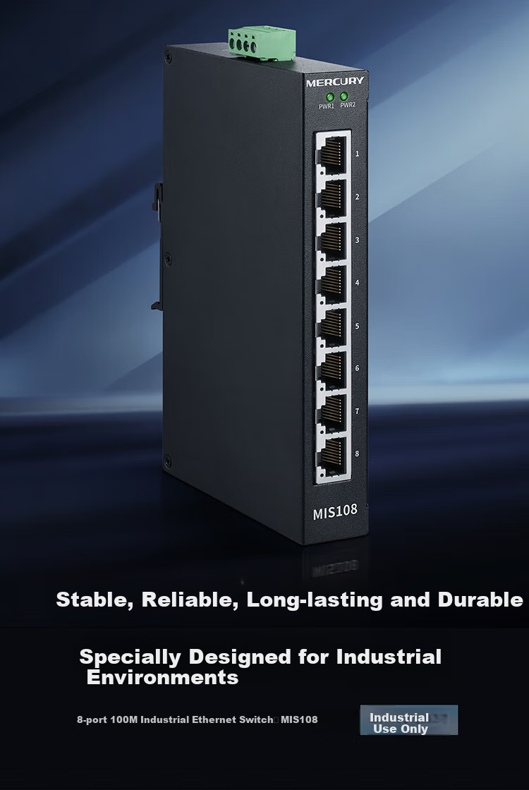 MERCURY Industrial-Grade Switch, 8-Port 100Mbps Steel Shell, Supports DIN Rail, Enterprise/municipal Network Splitter, Hub, Switch MIS108 1