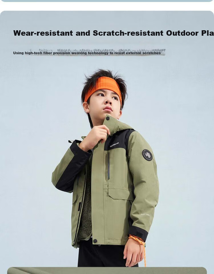TOREAD 2024 New Children's Outdoor Jacket, Fleece-Lined Windproof Breathable Coat QAWWBM93261, Rock Green, Size 150 5