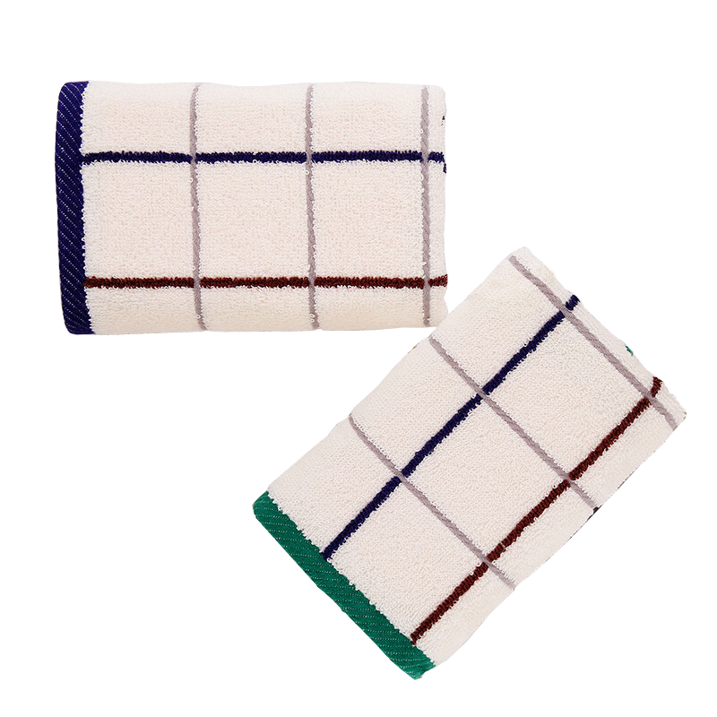 KING SHORE Towel And Home Textile, Pure Cotton Plaid Absorbent Sports Towel, 2-Pack, Blue/green, 34*33cm