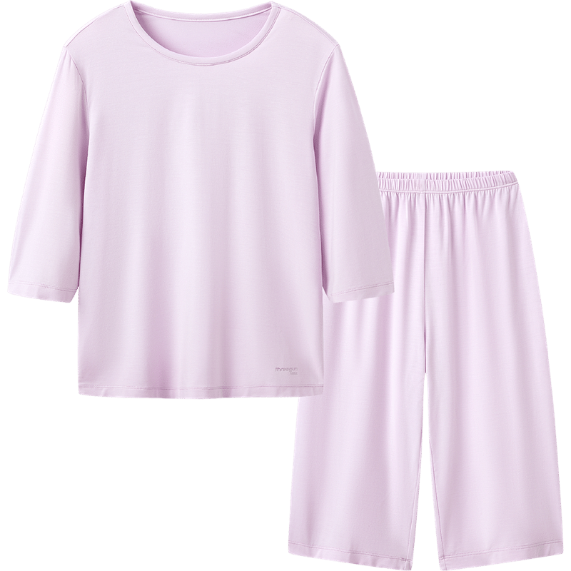 THREEGUN Kids Anti-Mite Antibacterial Modal Moisture-Wicking Homewear Set, Short Sleeve and Shorts, Light Purple, Size 110
