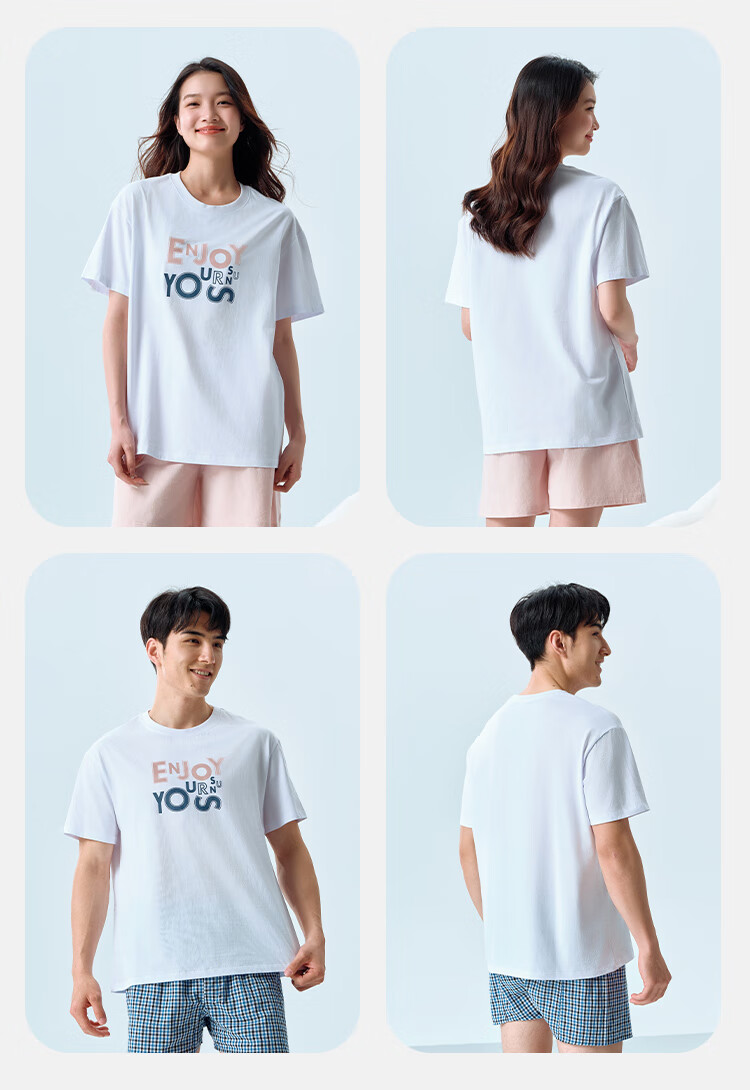 Yiershuang 100% Cotton Unisex Loose Fit Short Sleeve T-Shirt Large Size Sleepwear Undershirt Men 100% Cotton 18