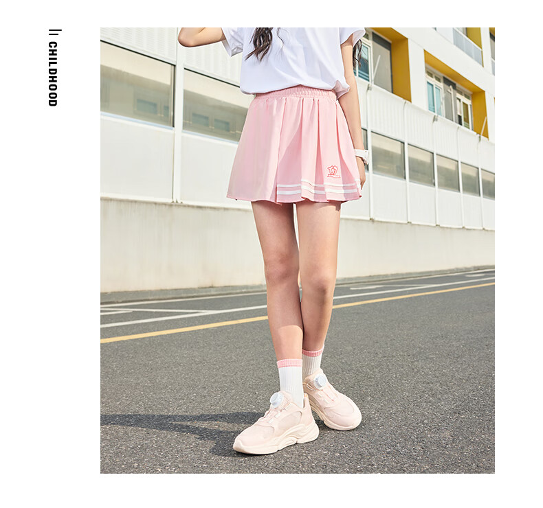 ERKE Girls' Short Skirt, Children's Baseball Skirt, Pleated Skirt for Older And Younger Kids, Pure White, Size 165 18