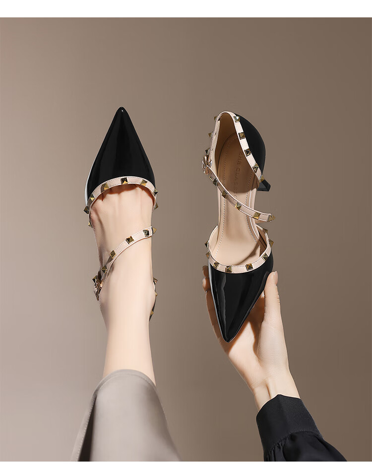 ZHR Rivet High Heels for Women, Elegant Pointed Toe, Socialite Style, Thin Heel Pumps, Sexy Closed-Toe Sandals for Women, IE02, Nude Pink, Size 34 14