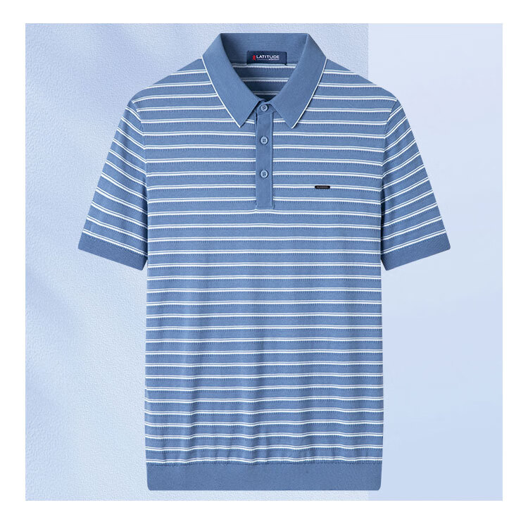 MONTAGUT Summer POLO Shirt Short Sleeve Striped Men's Mulberry Silk Skin-Friendly Breathable Cool Casual T-Shirt, Tea Brown, L/50 6
