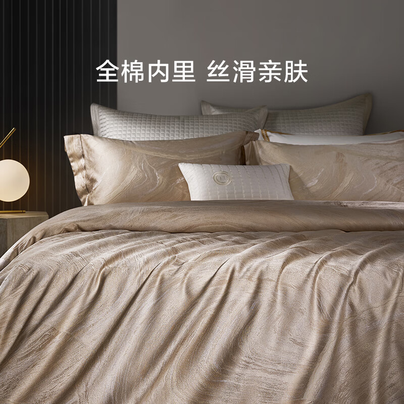 LUOLAI Home Textiles Pure Cotton Four-Piece Set European Jacquard Double Bed Sheet Duvet Cover Bedding High-End Gift Box Packaging Gold 200*230