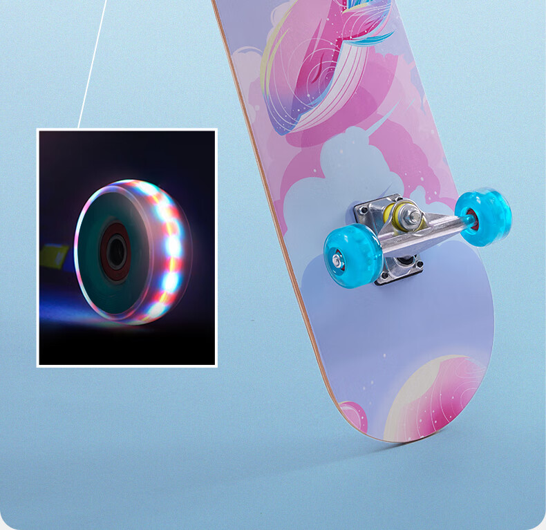 361° Kids Double Kick Skateboard Beginner Boys Girls Youth 6-12 Years Professional Street Skateboard Blue Action Wheels 7