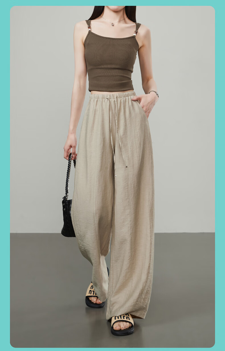 ESE-Y Ice Linen Wide-Leg Pants for Women, New Summer 2025 Style, Linen Light-Weighted Outfit, Yamamoto White Straight-Leg Pants, Beige, Size 30 2