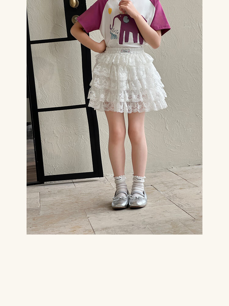 Tutuxiaoxiang Girls' Short Skirt, Children's Cake Skirt, Parent-Child Dress, Lace Midi Skirt, Black, Size 120, Height Approximately 120cm 29