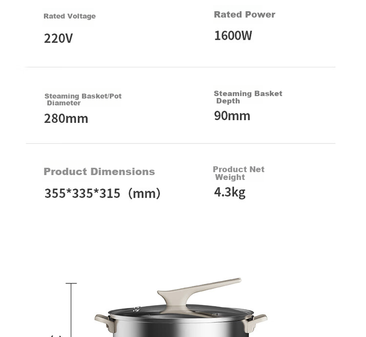 Joyoung Household 5L Large Capacity Electric Hot Pot And Steamer, Upper Steaming Lower Cooking Detachable Design, Specialized Hot Pot, Multifunctional Electric Cooking Pot HG50-G525S with Steamer Basket 26