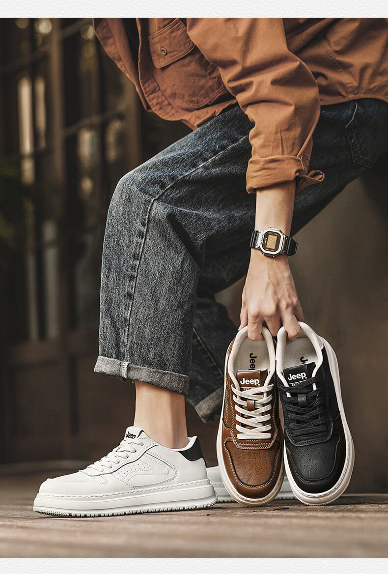 JEEP Men's Shoes, Autumn 2026 New Style White Sneakers, National Trend Skateboard Shoes, Versatile Breathable Shoes, Casual Sports Work Shoes 8