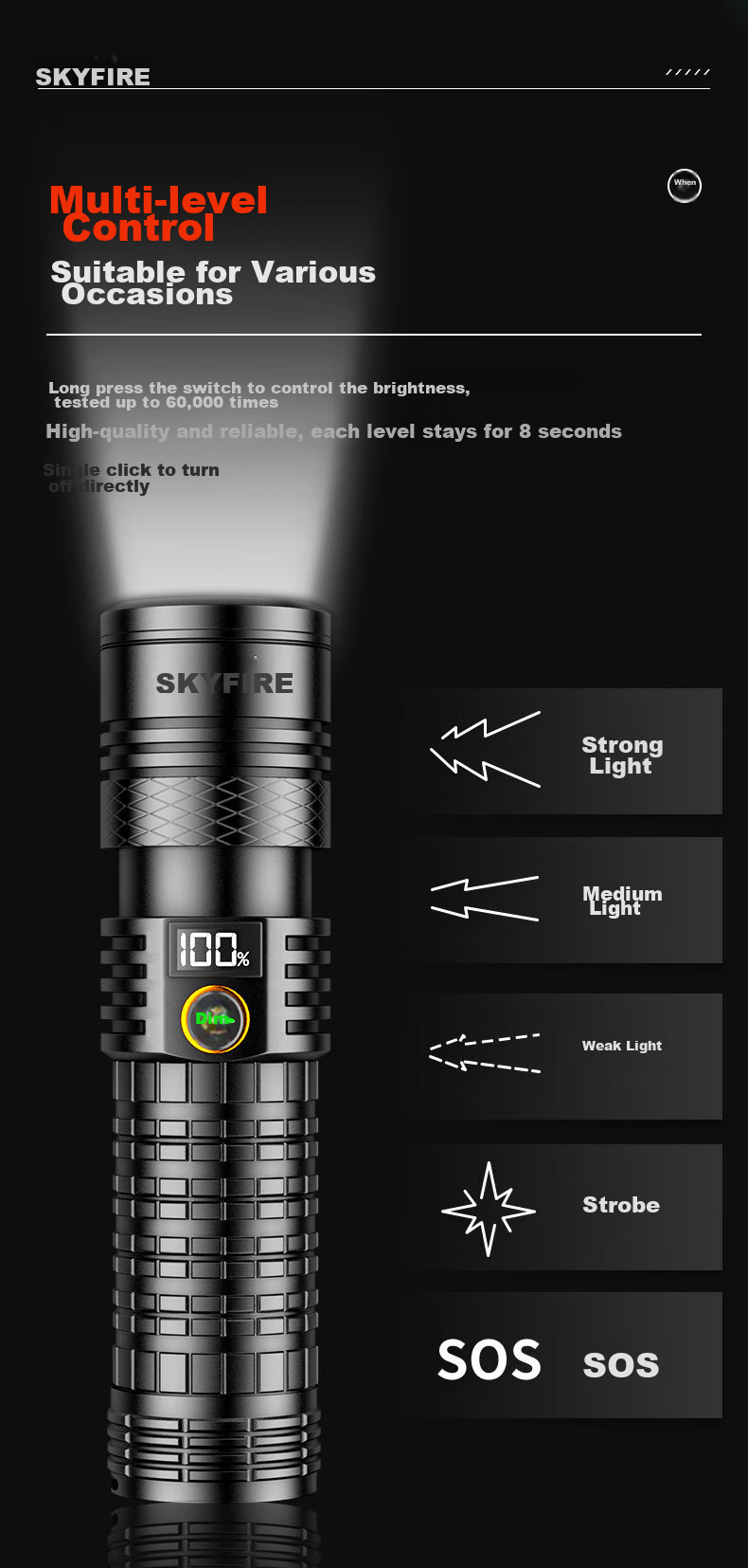 SkyFire Flashlight, High Brightness, Long Battery Life, Outdoor Survival, Ultra-Bright Laser, Outdoor And Home Use, Military-Grade, Compact Specialized Illumination Lamp 11