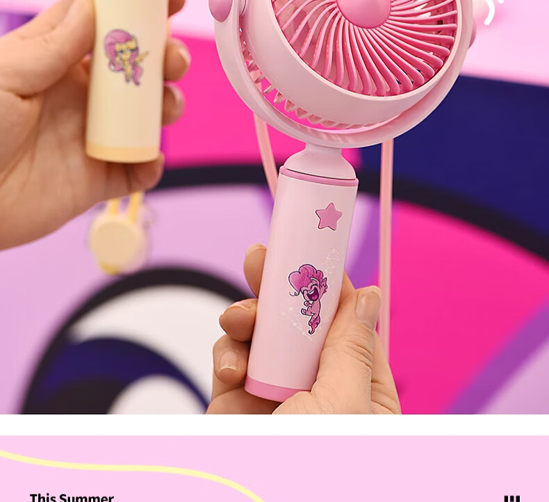 Ouliwen Small Fan, Desktop And Bed Handheld, USB Rechargeable, Low Noise, Three-Speed with Base, Portable Mini High-Power Fan for Office And Dormitory, My Little Pony Purple 3