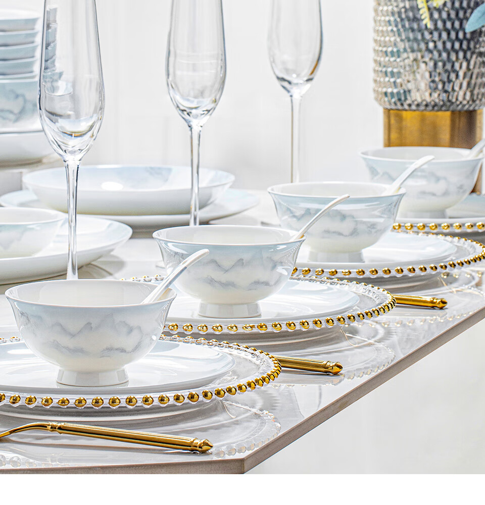 Mornenjoy Ceramic Dinnerware Set, Complete Tableware Set with Bowls And Plates, Home Use Set for Housewarming Or Wedding Gift 2