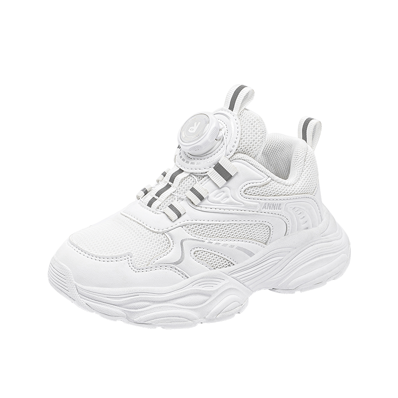 ANNIL Children's Sports Shoes, New Summer Breathable Mesh Style, Boys And Girls White Sneakers, Button Dad Shoes, 5241 White, Size 32