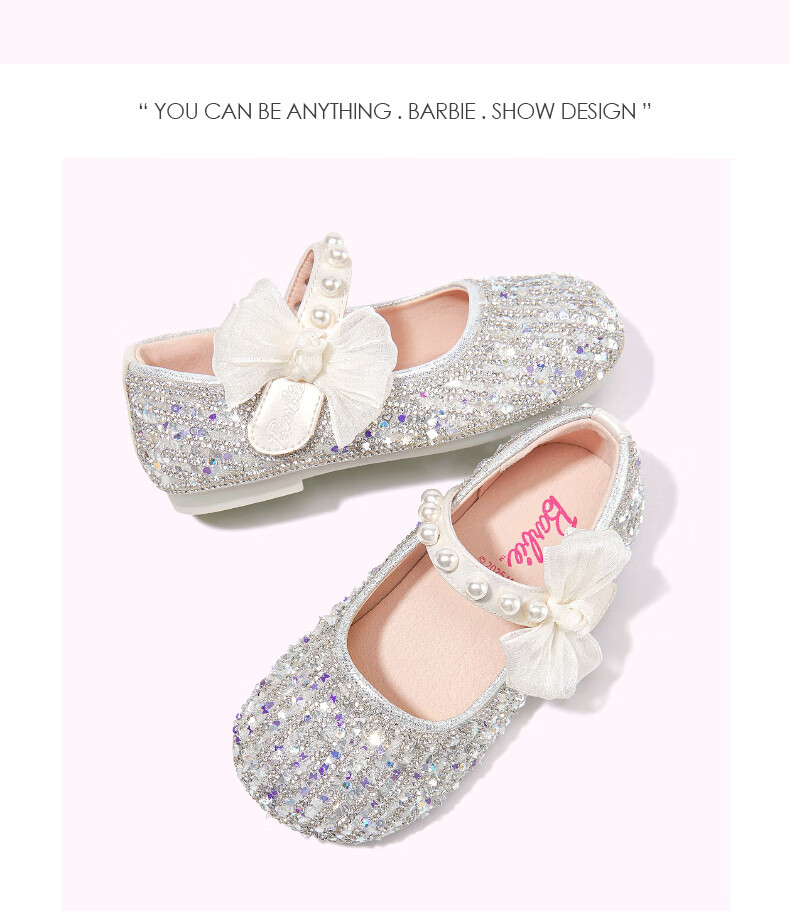 Barbie Girls' Crystal Shoes for Spring And Autumn, Shiny Dress Shoes for Girls, Stage Performance DA6726, Pink, Size 27 7