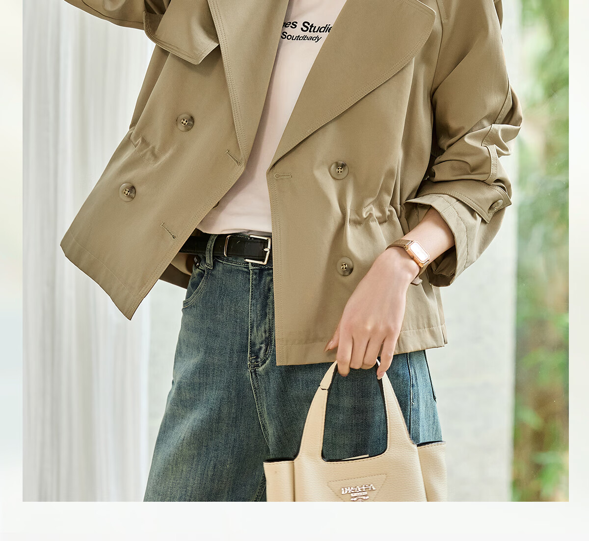 Taxiang British Style Short Windbreaker for Petite Women, Loose-Fitting Short Jacket, Versatile Casual Outerwear for Spring And Autumn, T51D025 1