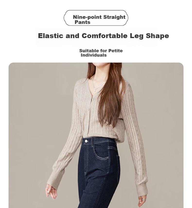 ESE-Y Spring 2025 New Slim-Fit Straight-Leg Pants, Dark Blue Denim Jeans for Women, Black, Size 26 1