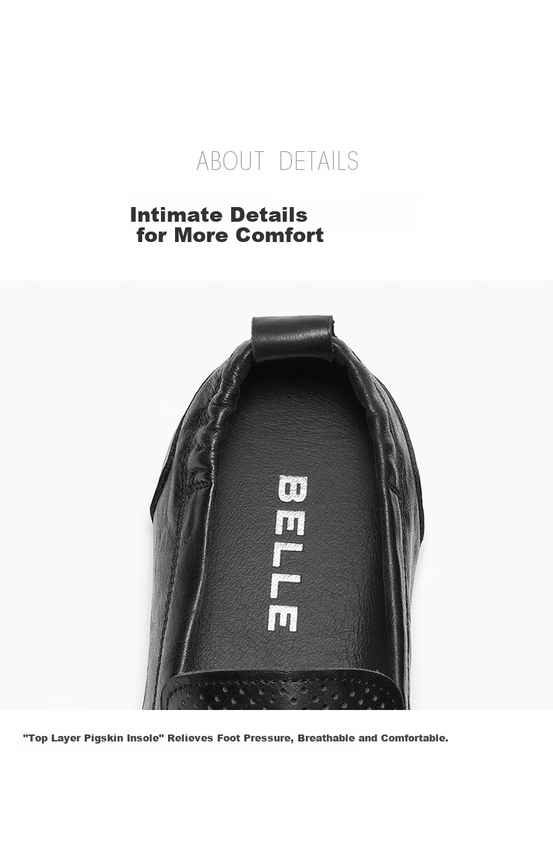 Belle Slip-On Casual Shoes for Men, Same Style As in Shopping Malls, Cowhide Leather Perforated Breathable Loafers 8HG01BM4 Black Size 40 5