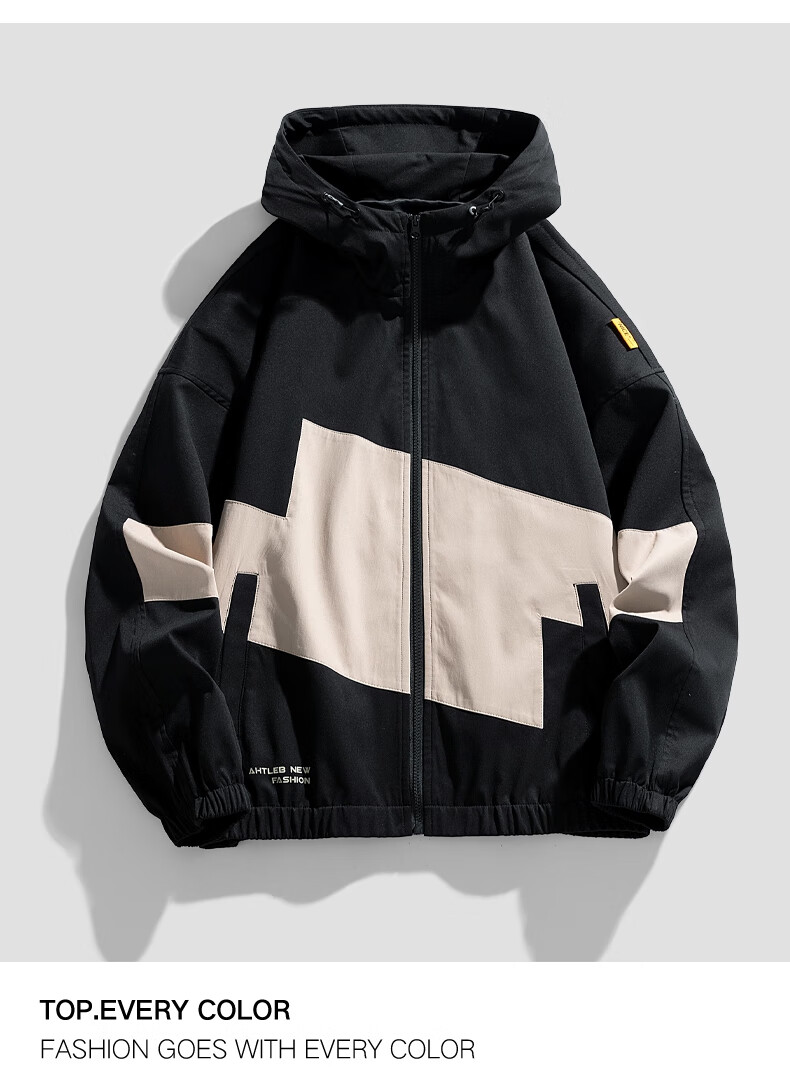 Dingfengbaoluo American-Style Hooded Jacket for Men, Spring Fashion Trendy Versatile Loose Casual Long-Sleeve Coat DFM05 Black L 9