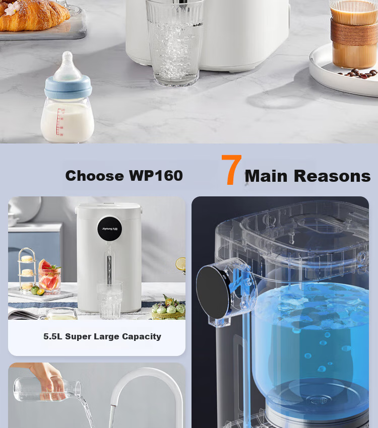 Joyoung Household 5L Large Capacity Electric Hot Water Kettle, 304 Stainless Steel Integrated Water Boiler with Detachable Lid And Temperature Control, Model K50ED-WP160 2