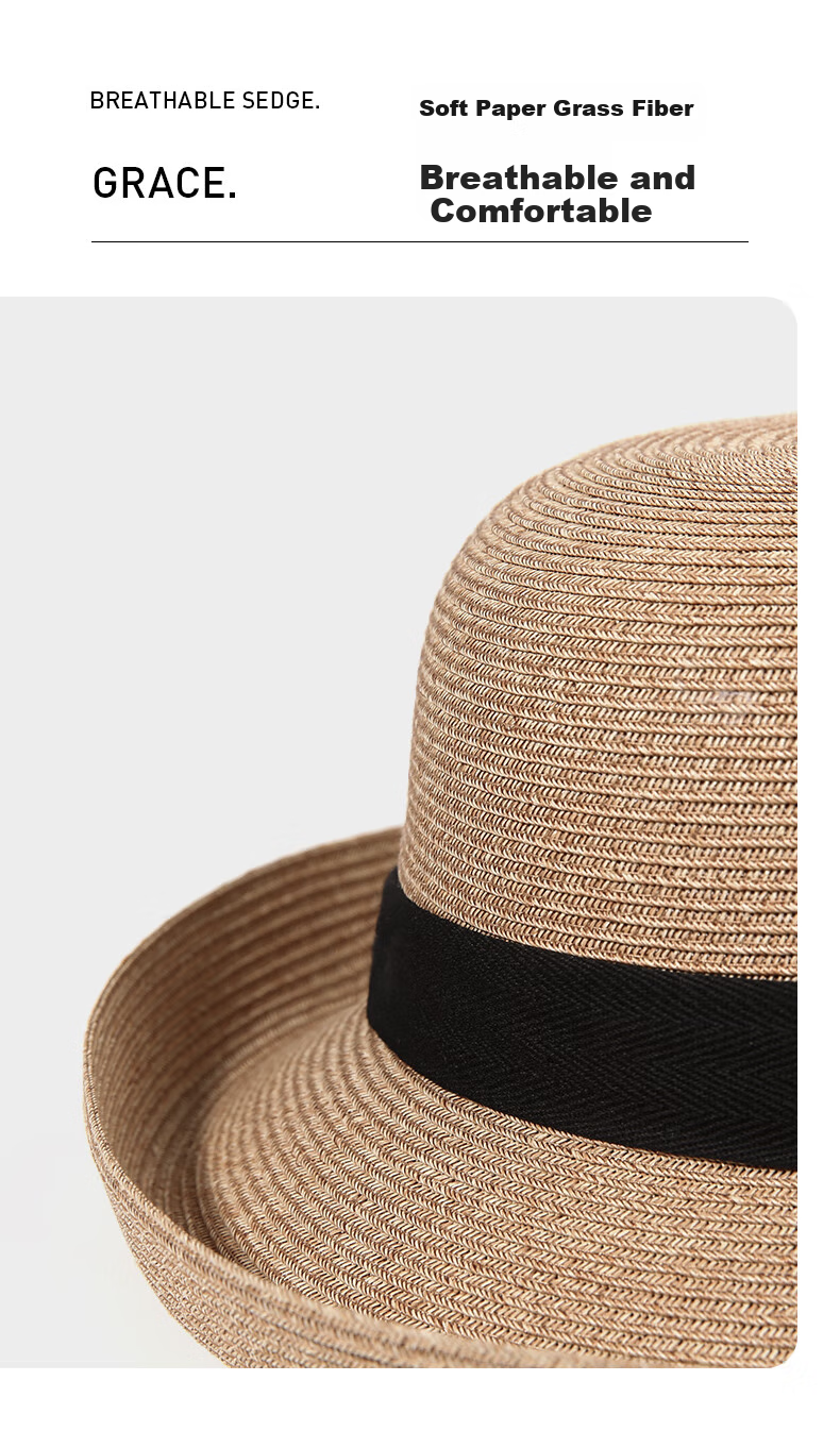 CACUSS Straw Hat for Women, Summer Sun Hat, French Elegant Style, Face-Slimming Effect, Rear Split with Bow, Beige 6