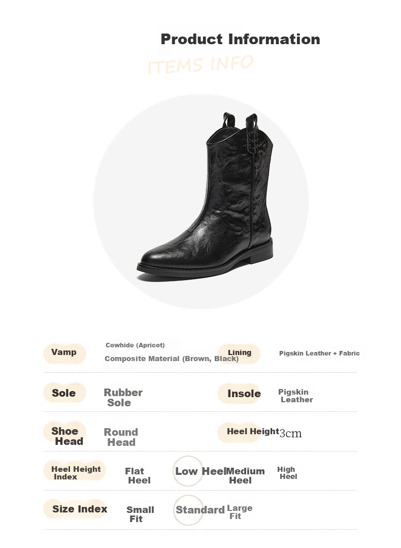Bajia Dong Xuan Style Sheepskin Western Boots for Women Winter New Retro Mid-Calf Boots Black 38 5