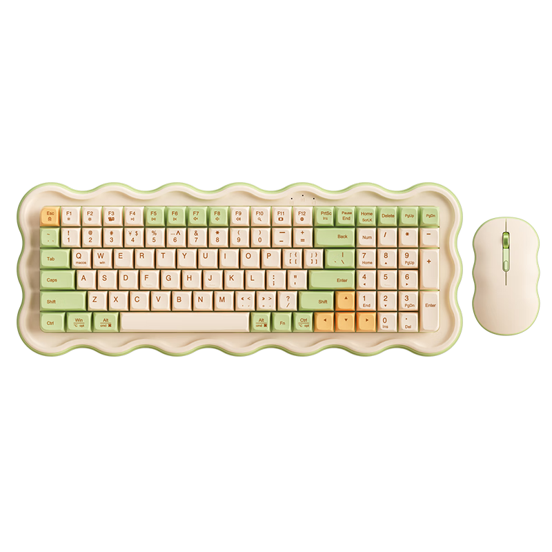 B.O.W Hangshi MK98 Wireless Keyboard And Mouse Set, Simple And Comfortable, Compatible with Desktop And Laptop, Stylish Design for Women, Rechargeable Silent Keyboard And Mouse Combo with 99 Keys, Matcha Cream Filling