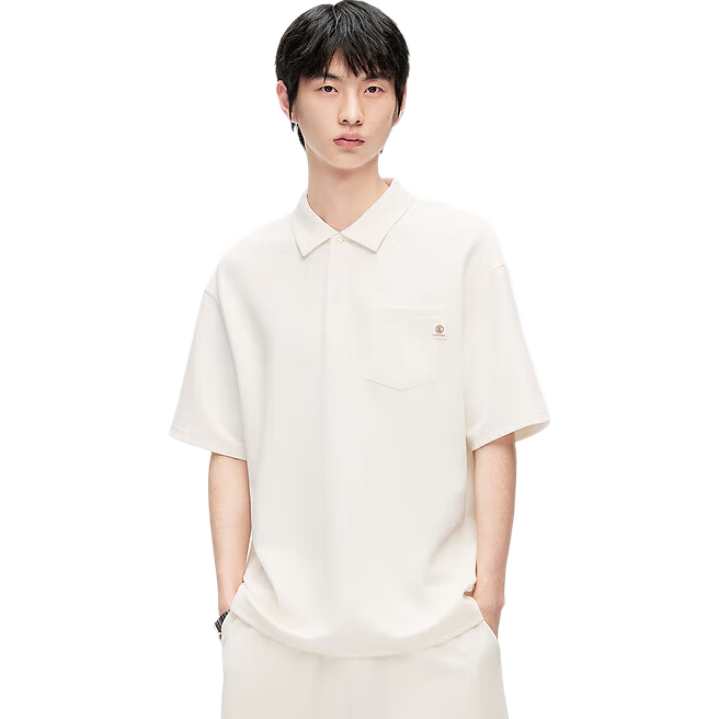 GXG Men's Three-Color Texture Trendy Short-Sleeve POLO, Off-White, 175/L
