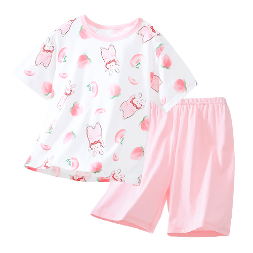 DEESHA Kids Children's Pajamas Girls Homewear Set Short Sleeve Shorts Air Conditioning Suit for Older and Younger Children