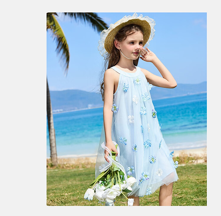 ASK JUNIOR Parent-Child Style Dress Summer Youth Halter Neck Dress Children's Dress Girls' Big Kids Puffy Tulle Skirt 90 2