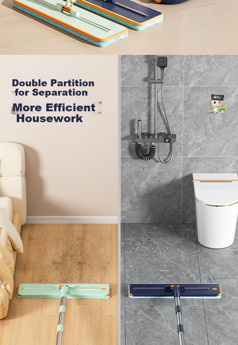 HoMettler Clean And Dirty Separation Flat Mop, 36cm with 4 Mop Pads, 135cm Long Handle, Household All-In No Hand Washing Required, Squeegee Bucket, Double Handle 2
