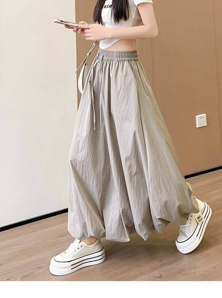 Free Style Bud Half Skirt Women 2026 Summer New Elastic High Waist Draped Slim Lantern Skirt Lazy A-Line Mid-Length Skirt 17