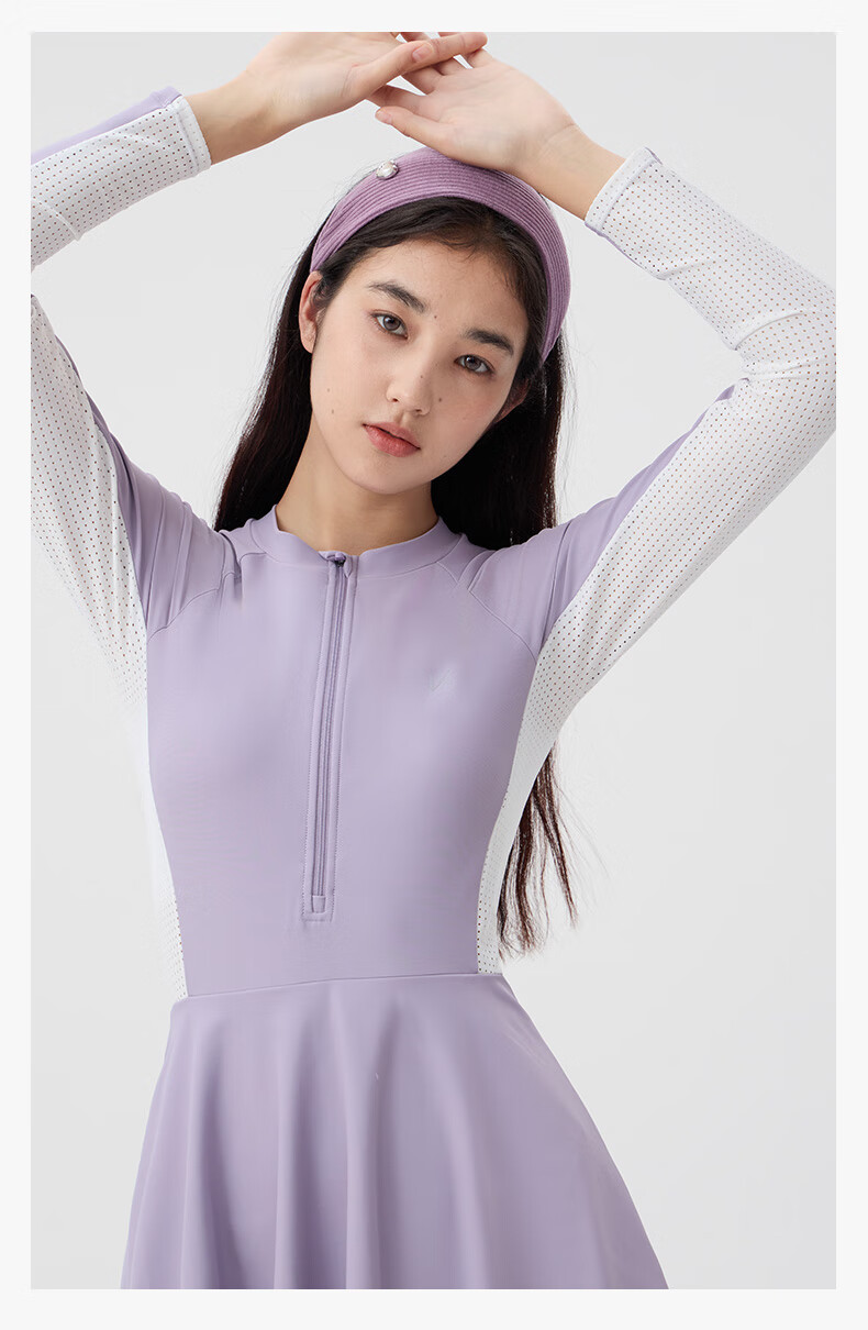 Keep Swimsuit, Women's One-Piece Long-Sleeve Dress-Style Professional Swimwear, Plus Size Hot Spring Swimwear, 113 Purple, M 8