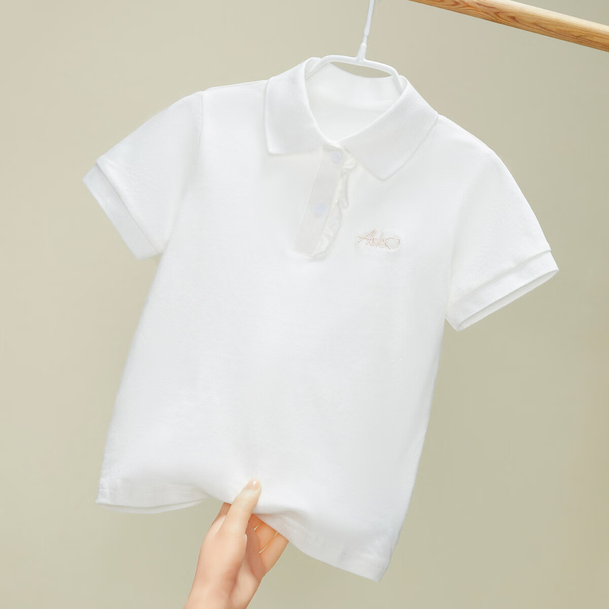 ASK JUNIOR Girls' Short-Sleeve T-Shirt, Lightweight Summer Wear, Children's Undershirt POLO Sporty Style, White, Size 120