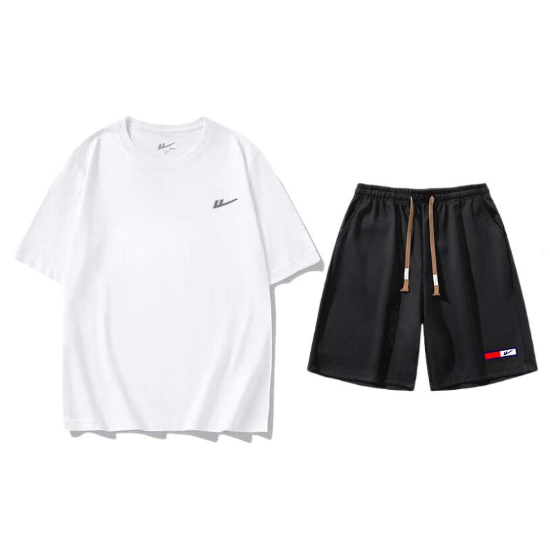 Huili Men's Summer Two-Piece Set, Pure Cotton Short-Sleeve Loose Shorts, Breathable Casual Sports Menswear