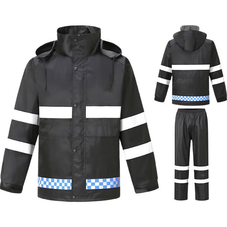Caiyile Reflective Raincoat and Rain Pants Set Split-Type Flood Control Road Administration Warning Traffic Workwear Labor Protection Rainwear Split Set Black 2XL