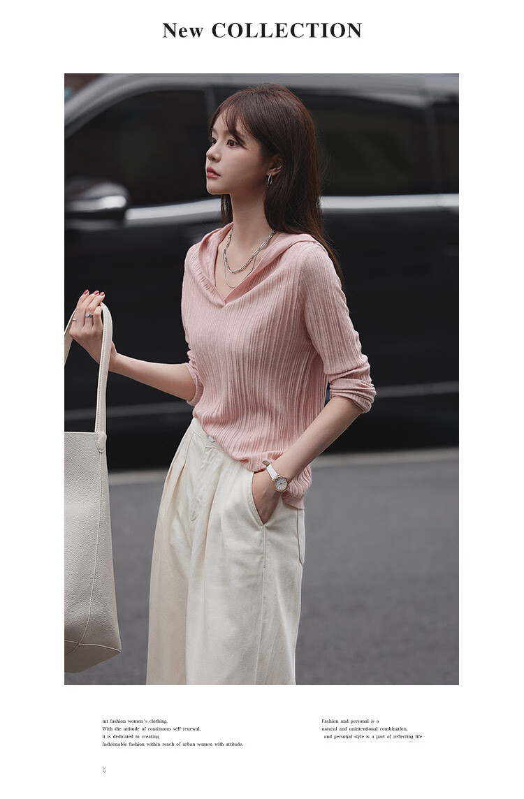 Mt [Hooded Knit Sweater], Autumn Striped Textured Hooded Casual Pullover Long Sleeve Sweater for Wome 3