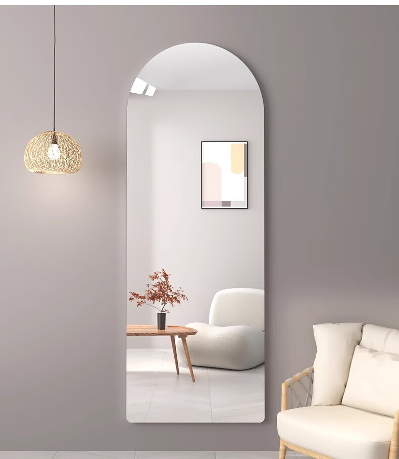 Millennium Mansion Self-Adhesive Wall Mirror Full-Length Explosion-Proof Arched Frameless No-Drill Hanging Dressing Mirror 55*160cm 4