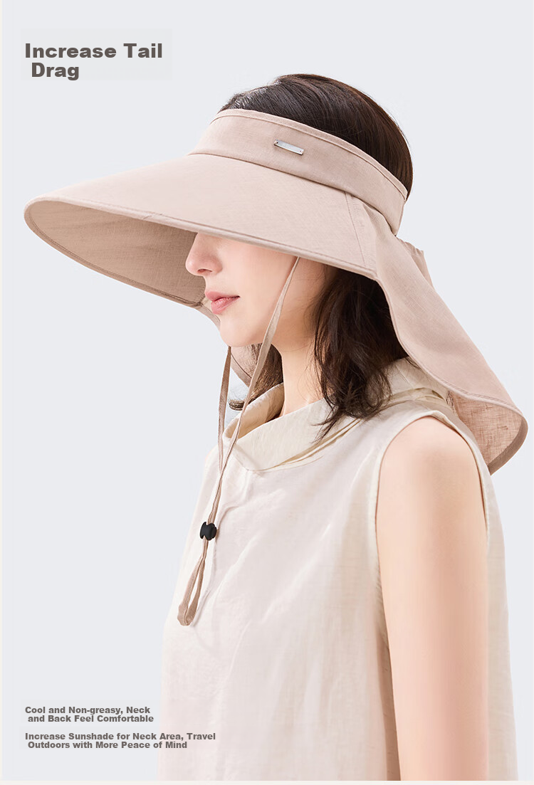 JIUMU Linen Sun Protection Hat, Women's Sun Hat, Sun Visor, Open Top Hat, Summer Face-Covering Neck Protection UV-Resistant Hat 6