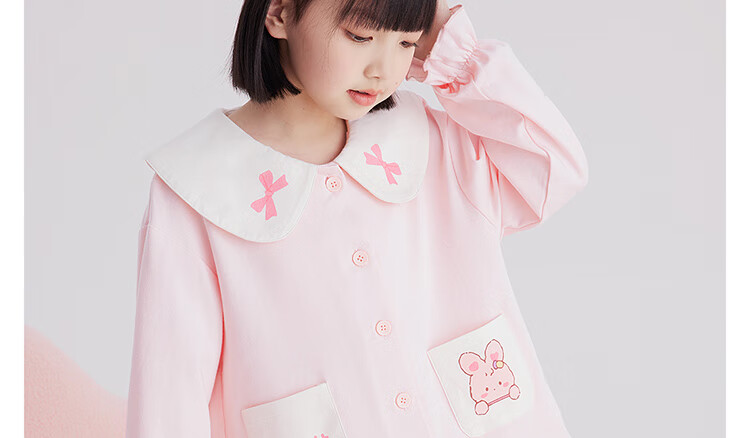 DEESHA Girls' 60S Pure Cotton Pajamas, Double-Sided Fabric, All-Season, Cute And Sweet Princess Style, All-Cotton Children's Long-Sleeve Cardigan Loungewear 19