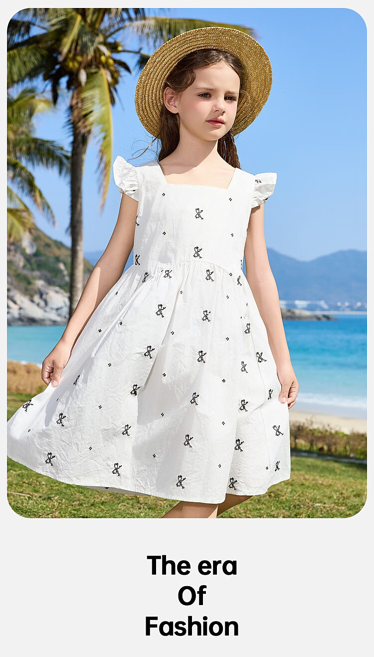 ASK JUNIOR Children's Pure Cotton Dress, Summer Butterfly Bow Dress, Girls' Princess Dress 6