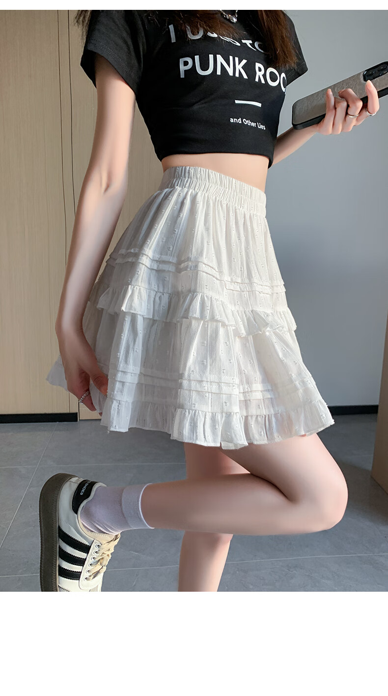 LangSha Ballet Skirt for Women, Summer High-Waisted Slimming Pure Cotton A-Line Skirt with Ruffle Trim, Fresh And Sweet Style Puffy Midi Skirt 16